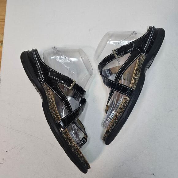 ECCO Sz39 Strappy Patent Croco pattern‎ flip flops leather slippers. Comfy. Boho - Picture 6 of 10